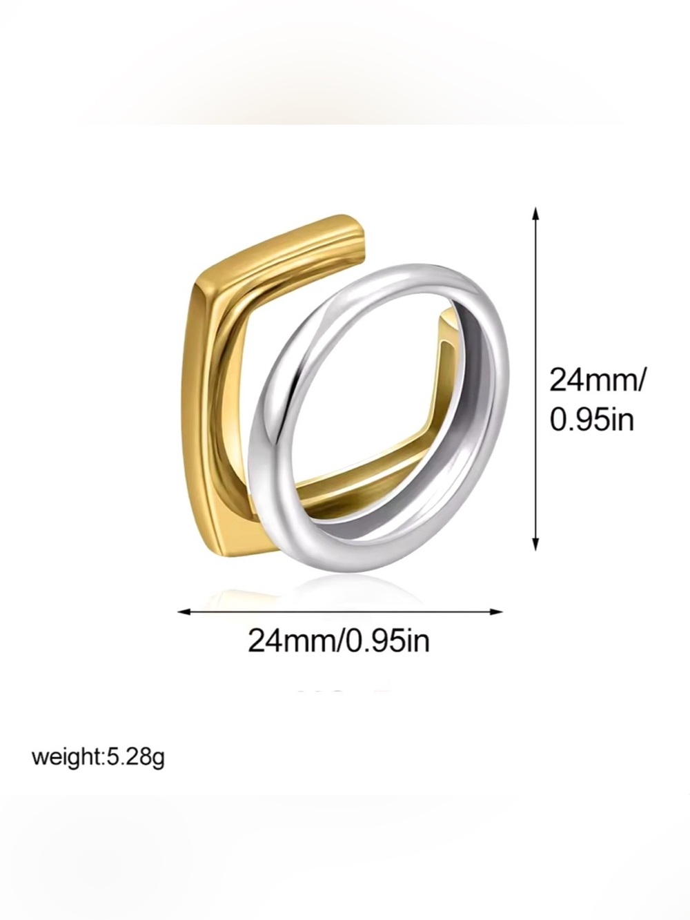 NEW Modern Double Tina Ring Mixed Metals 2 Two-Tone Gold Silver JL18 - Picture 3 of 5